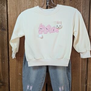 Cute Bunny Sweatshirt and Jeans Set